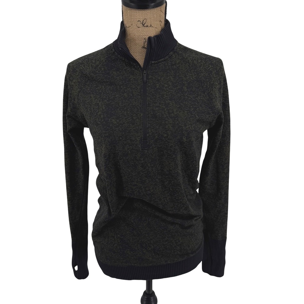 Lululemon Rest Less Black Green Half Zip Pullover Top Sz 8 Active Running Layers